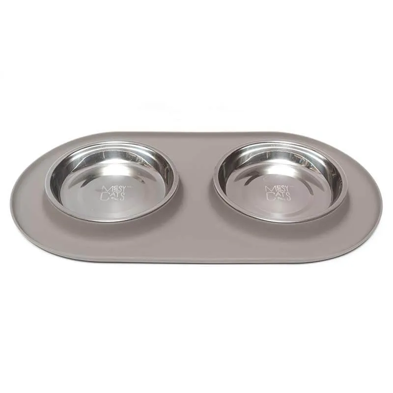 Double Silicone Cat Feeder with Stainless Saucer Shaped Bowl