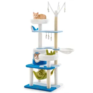 Tangkula Ocean-Themed Cat Tree, Multi-Level Cat Tower with Sisal Scratching Posts, 65"